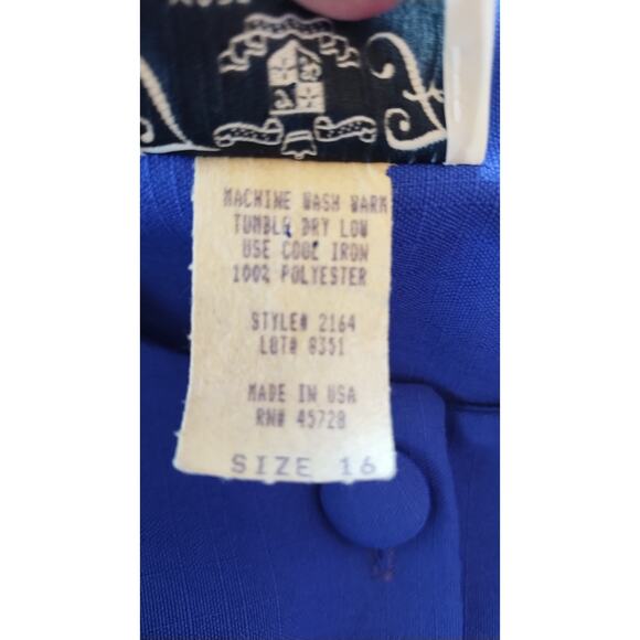 Vintage 80s -90s royal blue blouse and skirt set size 16 - Picture 10 of 16